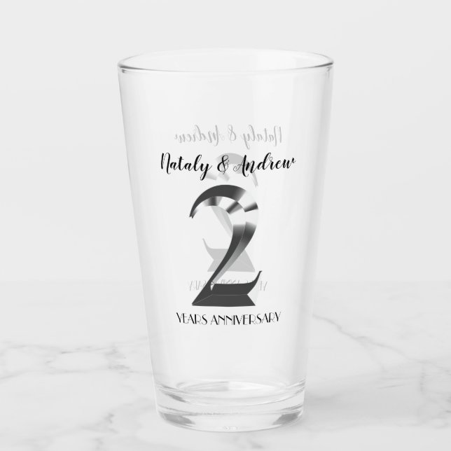 Metallisches Silber 2. Hochzeitstag Glas (Vorderseite)