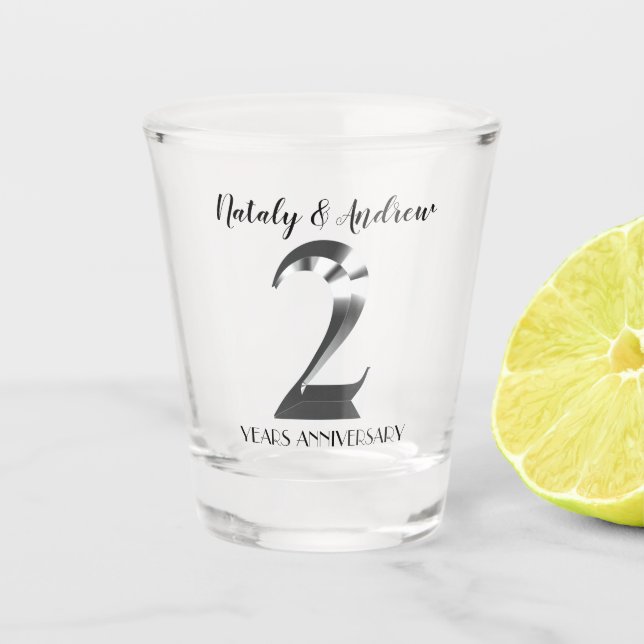 Metallisches Silber 2. Hochzeitstag Schnapsglas (Vorderseite)
