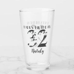 Metallisches Silber 32. Geburtstag Glas