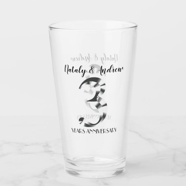 Metallisches Silber 3. Hochzeitstag Glas (Vorderseite)