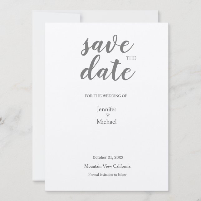 Metallisches Silber Minimalistisch Moderne Trendy Save The Date (Vorderseite)
