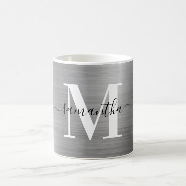 Metallisches Silber-Signature-Monogramm Kaffeetasse (Mittel)