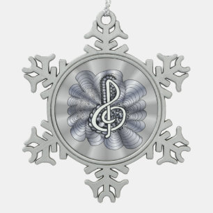 Metallisches Silber Treble Clef Musikalische Kunst Schneeflocken Zinn-Ornament