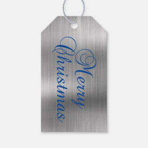 Metallisches Silber und Blau Frohe Weihnachten Geschenkanhänger