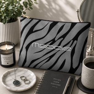 Metallisches Silber-Zebrastreifen-Muster Zubehörtasche