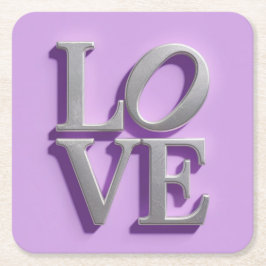 Metallisches Silver LIEBE Lavender Untersetzer Set