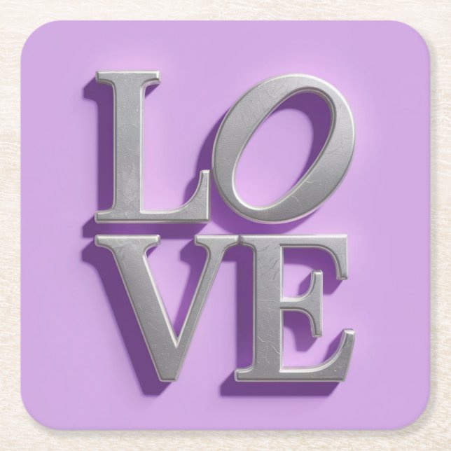 Metallisches Silver LIEBE Lavender Untersetzer Set (Vorderseite)