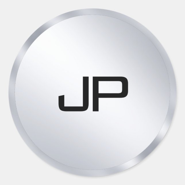 Metallisches Silver Look Mono Gramm Elegante Vorla Runder Aufkleber (Vorderseite)