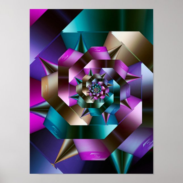 Metallisches Spiral-Fraktal Poster (Vorne)