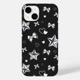 Metallisches Sternband-Herz-Schwarz Y2K-Muster Case-Mate iPhone 14 Hülle