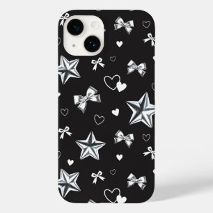 Metallisches Sternband-Herz-Schwarz Y2K-Muster Case-Mate iPhone 14 Hülle