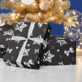 Metallisches Sternband-Herz-Schwarz Y2K-Muster Geschenkpapier