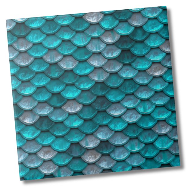 Metallisches, türkisfarbenes Aquamarines Mermaid-S Fliese (Metallic Turquoise Teal Mermaid Scales Pattern ceramic tile)