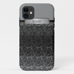 Metallisches und schwarzes graues ledernes Case-Mate iPhone hülle
