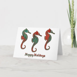 Metallisches WeihnachtsSeepferd-Trio Feiertagskarte