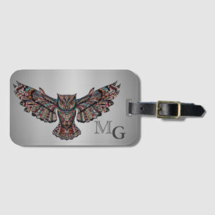 Metallisierte Eulen-Kunst-Monogramm Gepäckanhänger