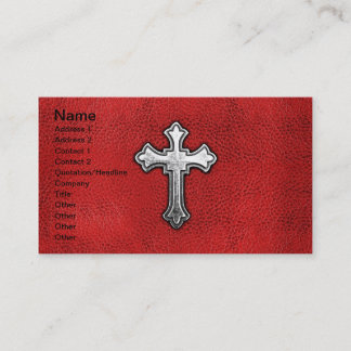 Metallkreuz auf rotem Leder Visitenkarte