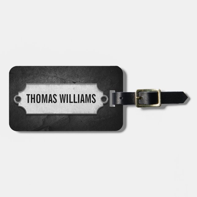 Metallmarke auf schwarzem Schiefer Rock Gepäckanhänger (Vorderseite horizontal)