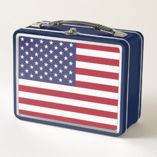 Metallrostfreier Lunchbox mit Flagge von USA