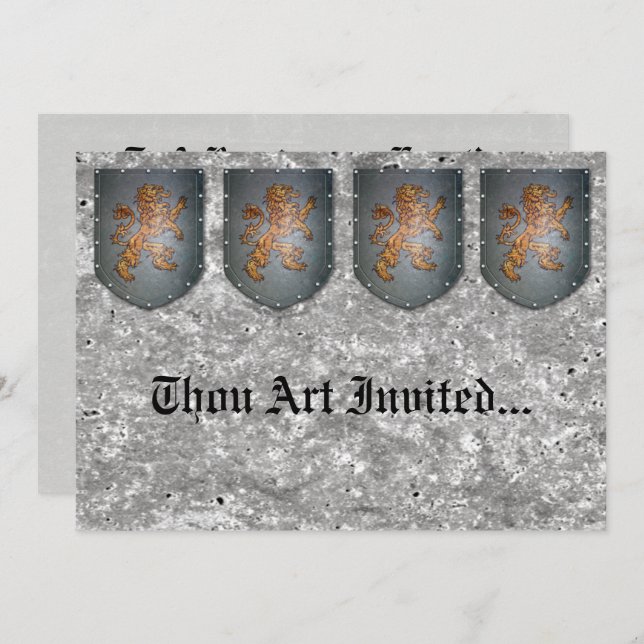 Metallschild-Löwe-grauer Imitat-Stein Einladung (Vorne/Hinten)