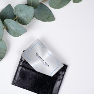 Metallsilber, grauer Hintergrund und blaue Grenze Visitenkarte