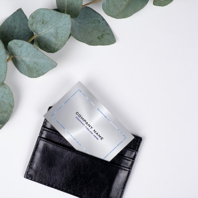 Metallsilber, grauer Hintergrund und blaue Grenze Visitenkarte (Von Creator hochgeladen)