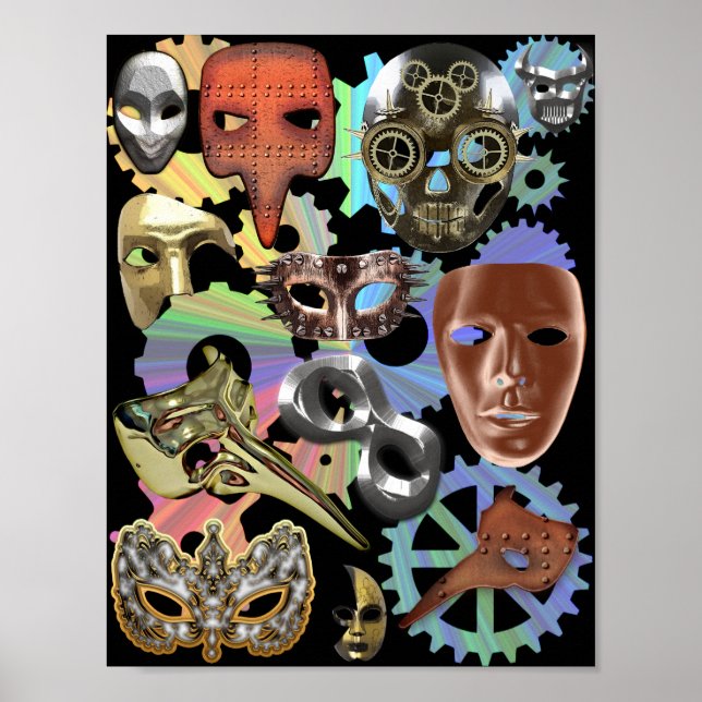 Metallsilber-Maskerbe Steampunkmasken Poster (Vorne)