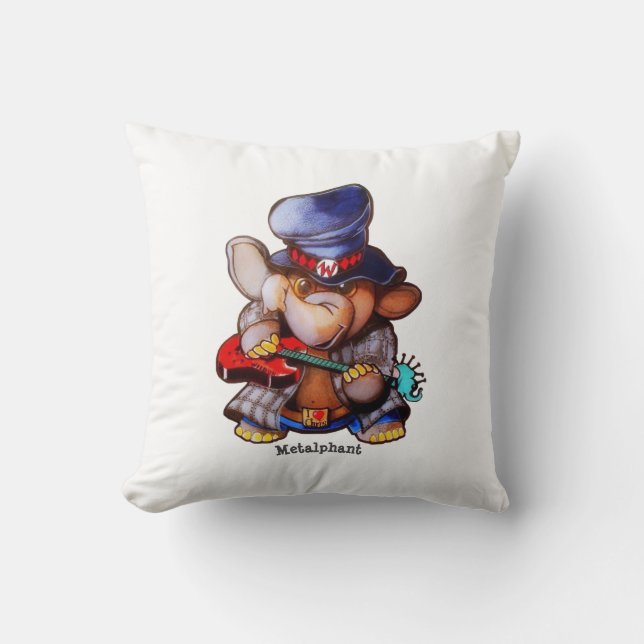 Metalphant mit Gitarre u. Logo - Weiß Kissen (Vorderseite)