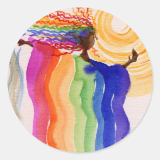 Metamorphose Regenbogen Frau Aquarellmalerei Runder Aufkleber