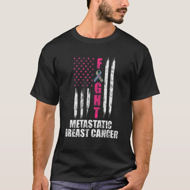 metastasiertes Brustkrebsbewusstsein rosa Flagge T-Shirt (Vorderseite)