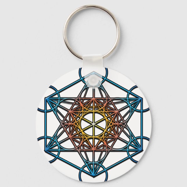 Metatron-Cube (gelb-orange-blauer Farbverlauf)Symb Schlüsselanhänger (Vorderseite)