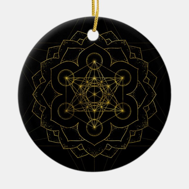 Metatron-Kubus in Lotus Sacred Geometry Keramik Ornament (Vorne)
