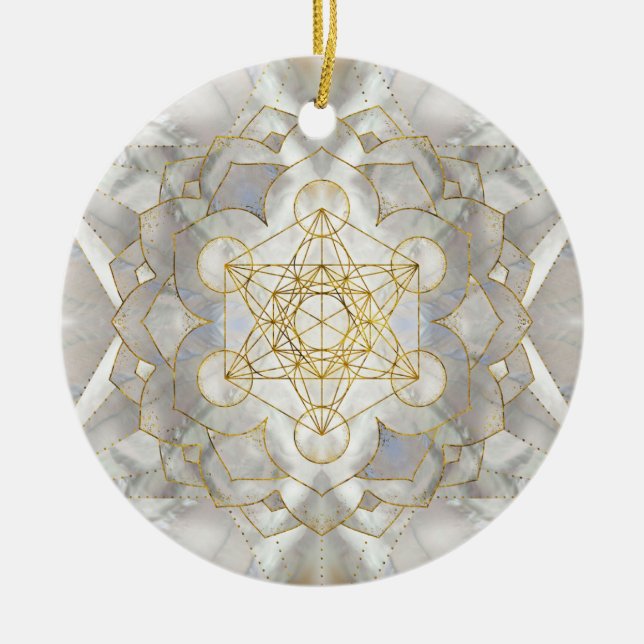 Metatron-Kubus in Lotus Sacred Geometry Keramik Ornament (Vorne)