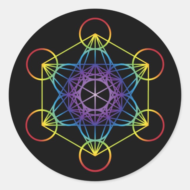 Metatron-Kubus - Regenbogen-Version Runder Aufkleber (Vorderseite)