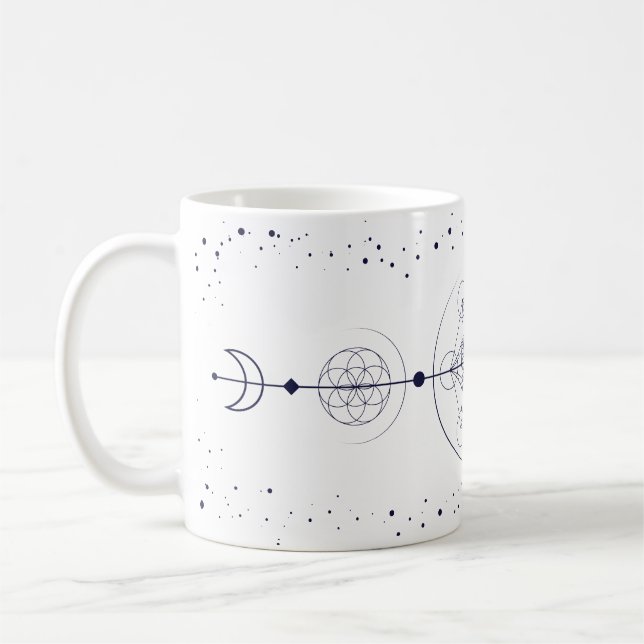 Metatron Mond und Sterne heilige Geometrie blau Kaffeetasse (Links)