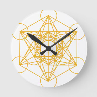 Metatron Würfel-Gold Runde Wanduhr