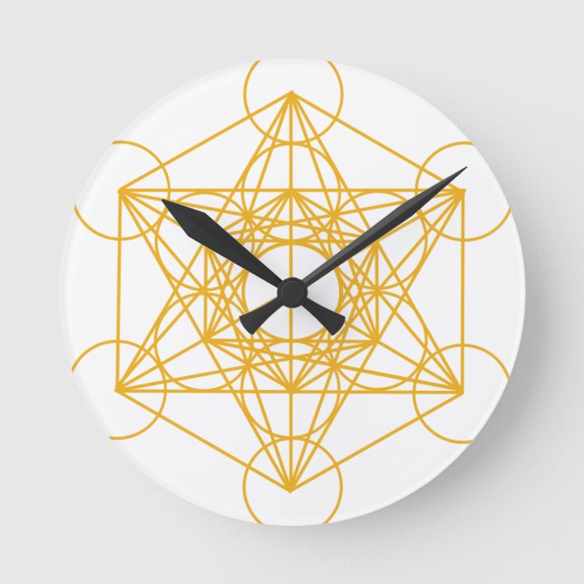 Metatron Würfel-Gold Runde Wanduhr (Vorderseite)