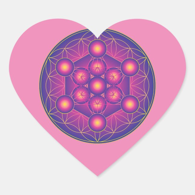 Metatron-Würfel in Blume des Lebens Herz-Aufkleber (Vorderseite)