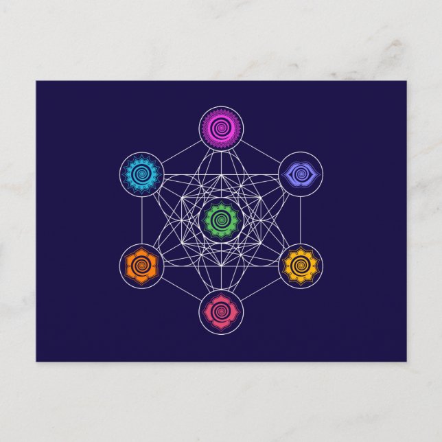 Metatronen Cube, Chakras, Kosmische Energiezentren Postkarte (Vorderseite)
