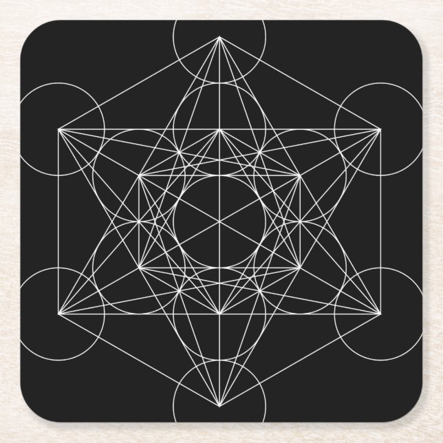 Metatrons Cube Black & White Rechteckiger Pappuntersetzer (Vorderseite)