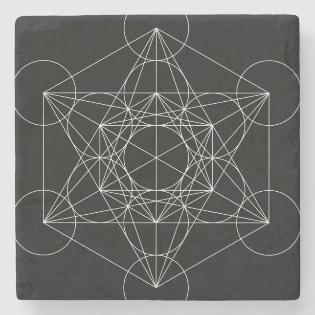 Metatrons Cube Black & White Steinuntersetzer (Vorderseite)