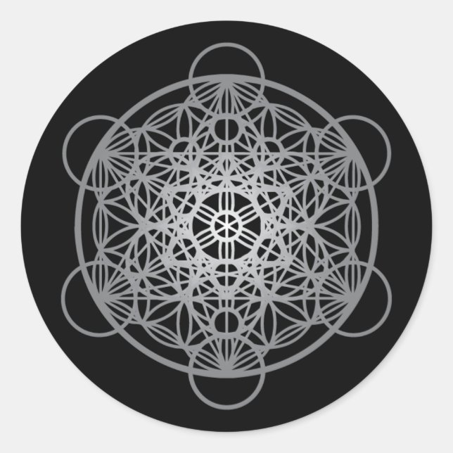 Metatron's Cube Blume of Life - Silver Version 1 Runder Aufkleber (Vorderseite)