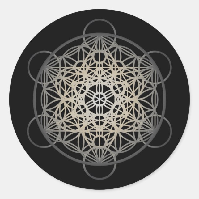 Metatron's Cube Blume of Life - Silver Version 2 Runder Aufkleber (Vorderseite)