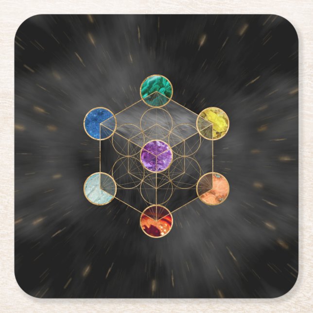 Metatrons Cube Chakras Sacred Geometry Rechteckiger Pappuntersetzer (Vorderseite)