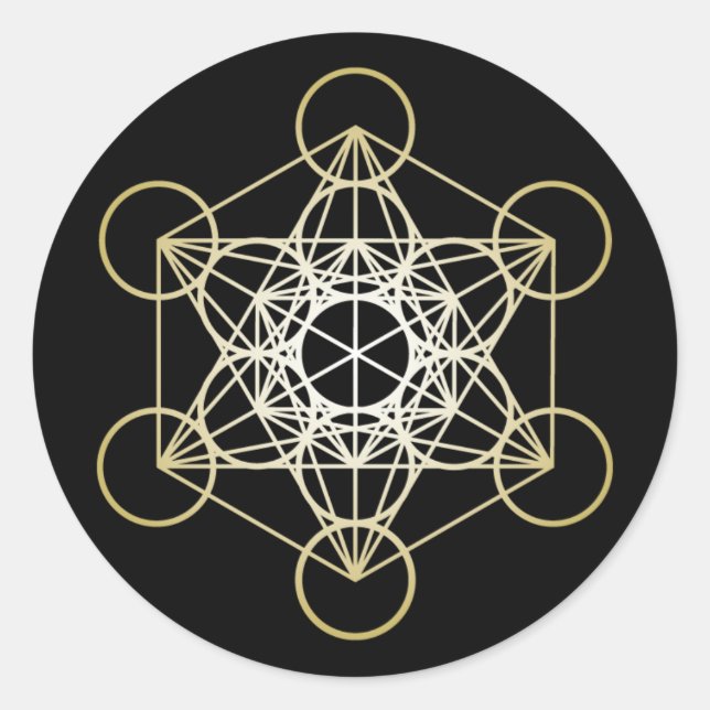 Metatron's Cube - Gold Version Runder Aufkleber (Vorderseite)
