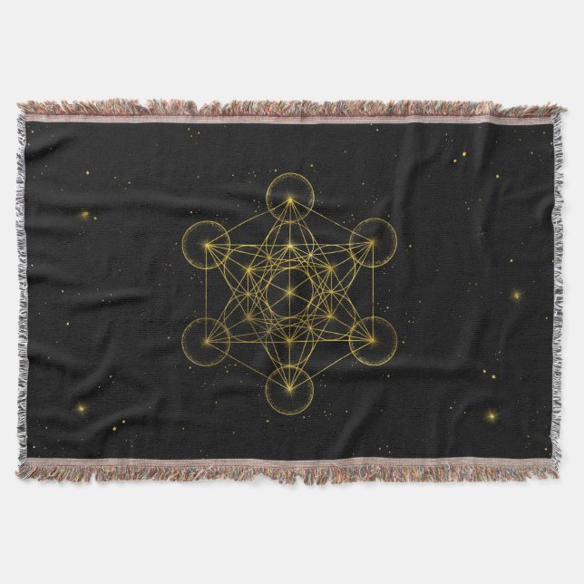 Metatron's Cube Heilige Geometrie Schwarz und Gold Decke (Vorderseite)