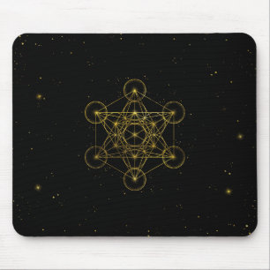 Metatron's Cube Heilige Geometrie Schwarz und Gold Mousepad