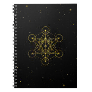 Metatron's Cube Heilige Geometrie Schwarz und Gold Notizblock