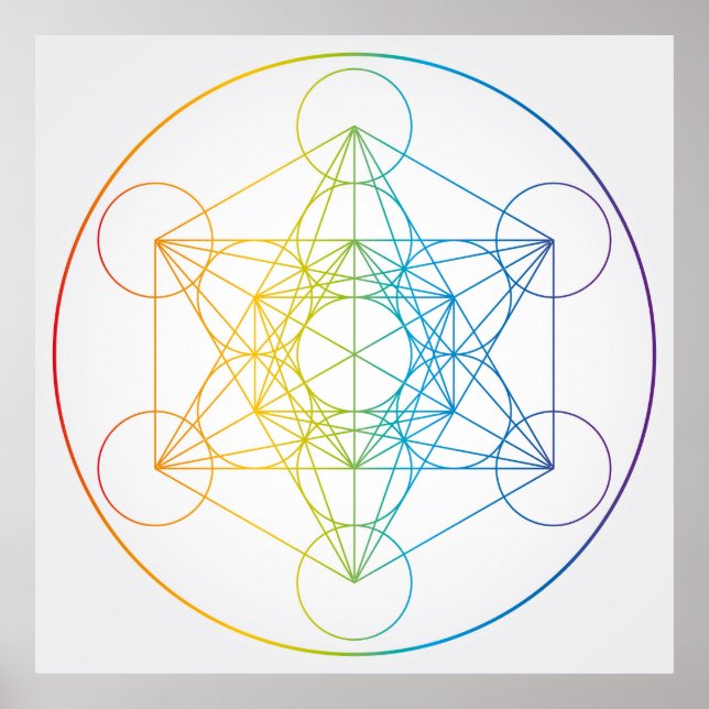 Metatron's Cube Illustration Rainbow Colors Poster (Vorne)