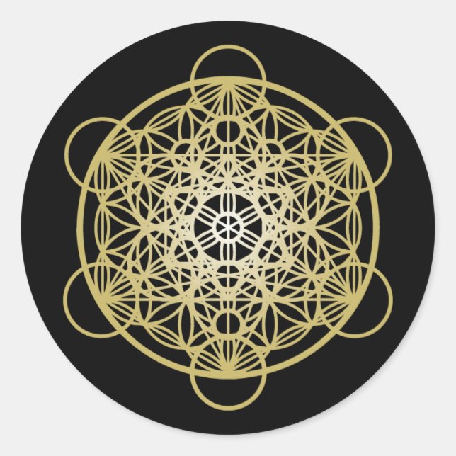 Metatron's Cube mit Blume des Lebens - Gold-Versio Runder Aufkleber (Vorderseite)